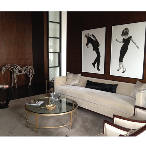 Living Room: The striking dramatic Richard Longo lithographs accentuate the 14 foot high walls and are a counterpoint to the Bronze Debra Butterfield bronze horse.